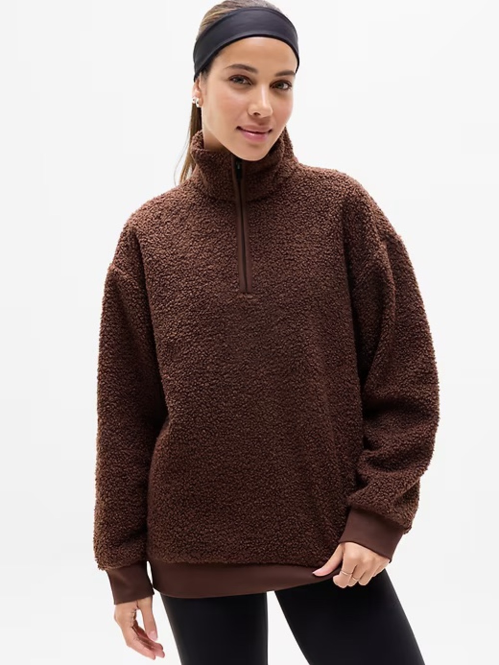 NWT Athleta Forever Fleece Cloud 1/4 Zip Sweatshirt Boucle Women’s Medium Brown